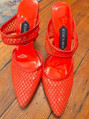 Jessica Rich woman’s size 8/38 Red Pointed Mesh Double-Strap Heels